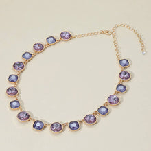 Round Square Stone Bezel Cluster Link Necklace | Pink