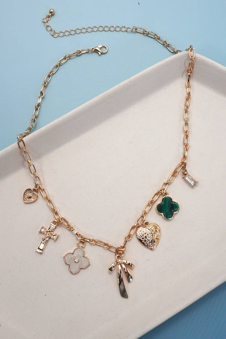 Cross and Bow Charm Necklace