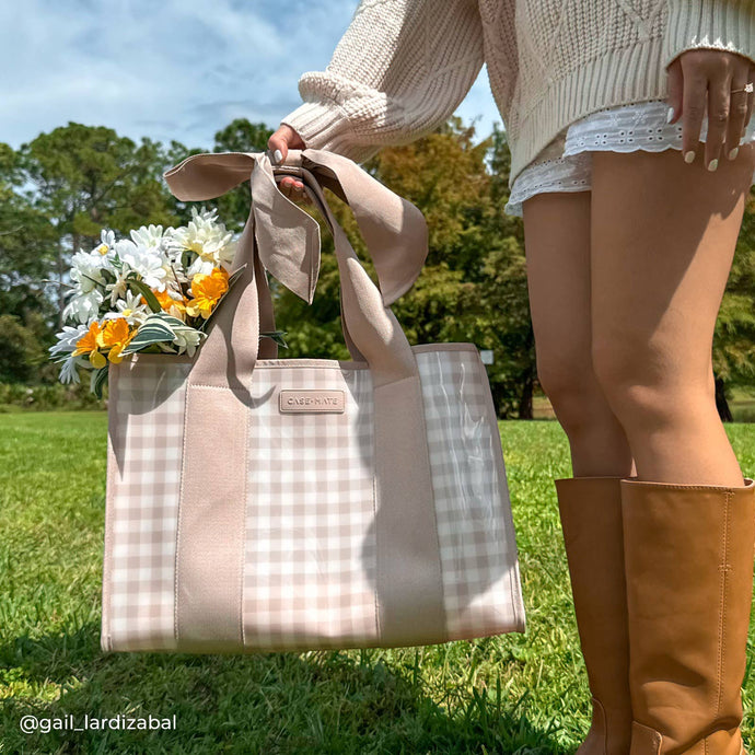 Case-Mate Bow Jelly Tote | Latte Gingham