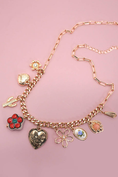 Boho Floral Cactus Necklace | Gold