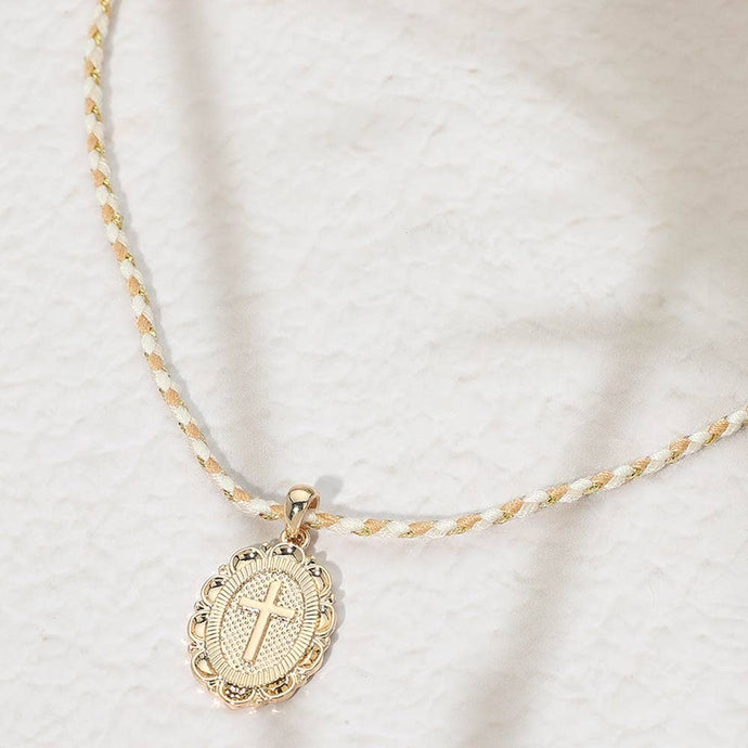 Cross Medallion Pendant Twisted Thread Adjustable Necklace