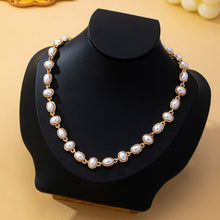 Bezel-Set Oval Faux Pearl Link Station Necklace | Gold