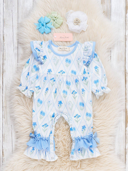 Garden Glimmer Ruffle Romper | Blue