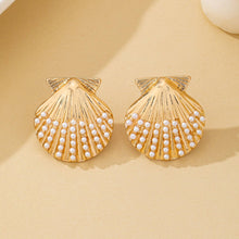 Scalloped Shell Pearl Stud Earrings |  Gold