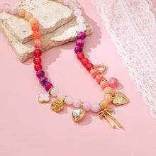 Pastel Beaded Bow Charm Necklace | Gold