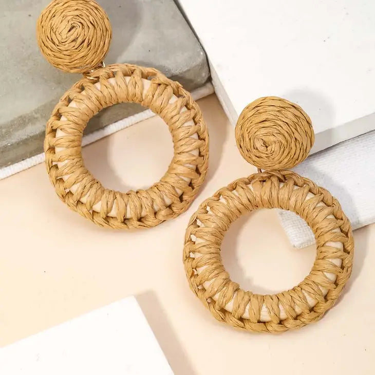 picture 1 Woven Hoop Dangle Earrings | Taupe