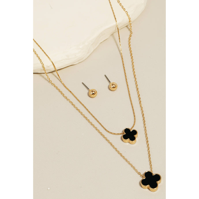 Clover Charm Layered Necklace| Black