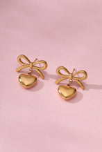 18K Coated Heart Bow Earrings | Gold