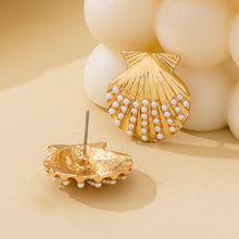 Scalloped Shell Pearl Stud Earrings |  Gold