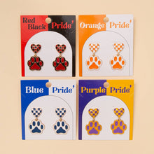Gameday Checker Patterned Heart And Paw Dangle Earrings: Blue White