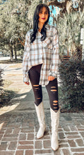 Oversize Plaid Button Top | Bone