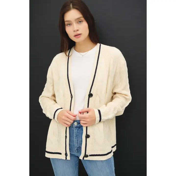 Varsity Style Cardigan | Natural