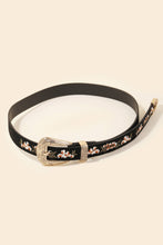 Flower Embroidered Etch Buckle Belt | Black