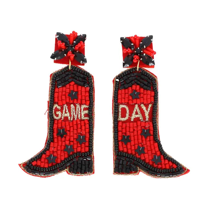 picture 1 Gameday Cowboy Boots Earring | Red/Black
