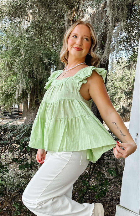 Lime Ruffle Babydoll Top | Green