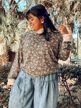 Floral Print Ribbed Contrast Sweatshirt | Olive