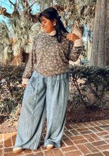 Floral Print Ribbed Contrast Sweatshirt | Olive