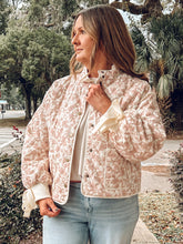Floral Quilted Ribbon Jacket | Ivory/Pink