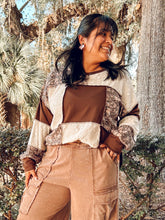 Floral & Lace Patchwork Top | Brown