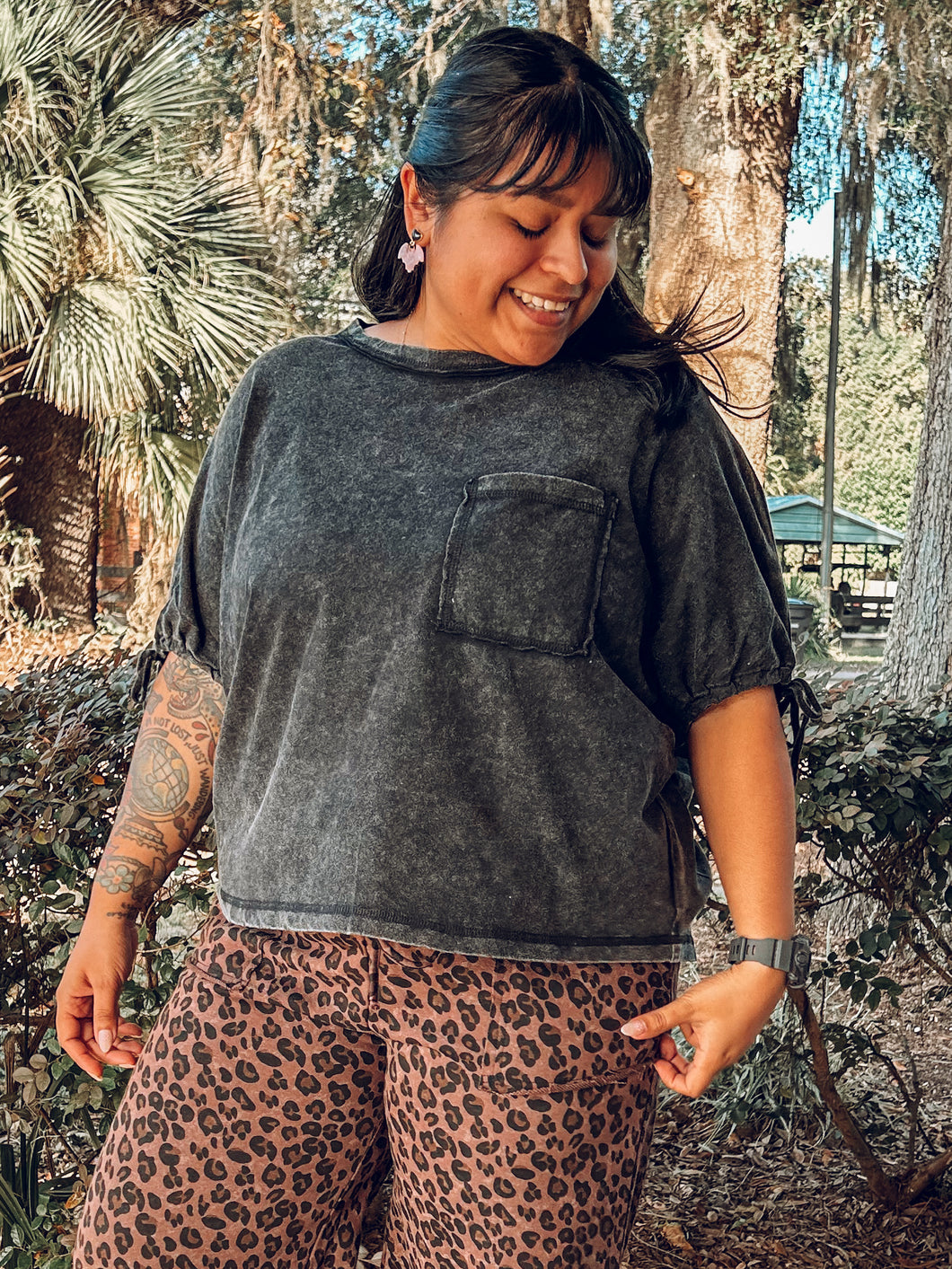Mineral Washed Knit Top | Black