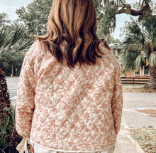 Floral Quilted Ribbon Jacket | Ivory/Pink