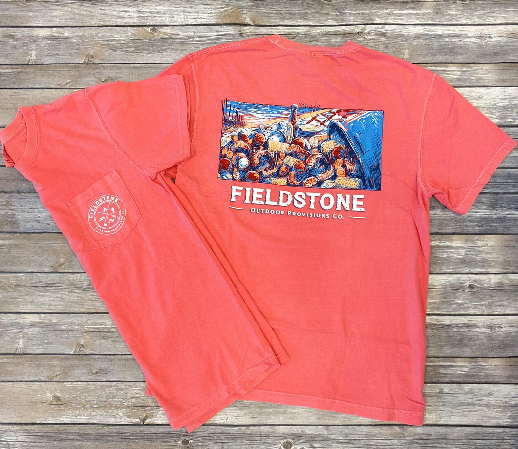 picture 1 front and back of mens Watermelon Low Country Boil Tee