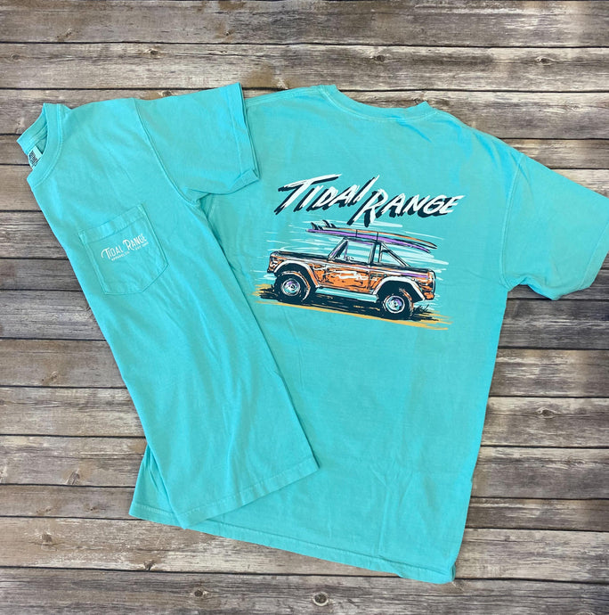 picture 1 front and back men's Bronco Chalky Mint Tee