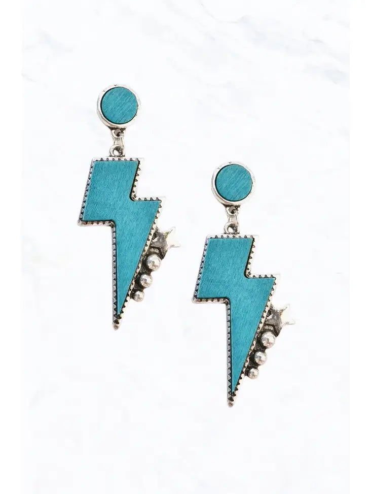 picture 1 Wooden Lightning Bolt Earrings | Turquoise