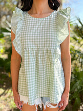picture 3 front of Gigi Gingham Babydoll Top | Green