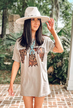picture 2 close up of woman in Wild Thunderbird Tee Dress | Taupe