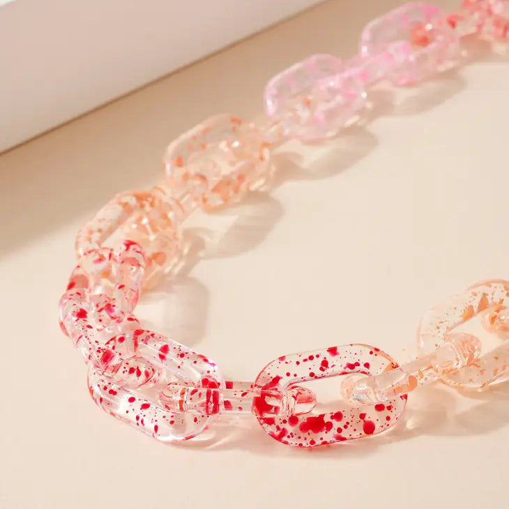 picture 1 close up of Splatter Chain Link Necklace | Pink