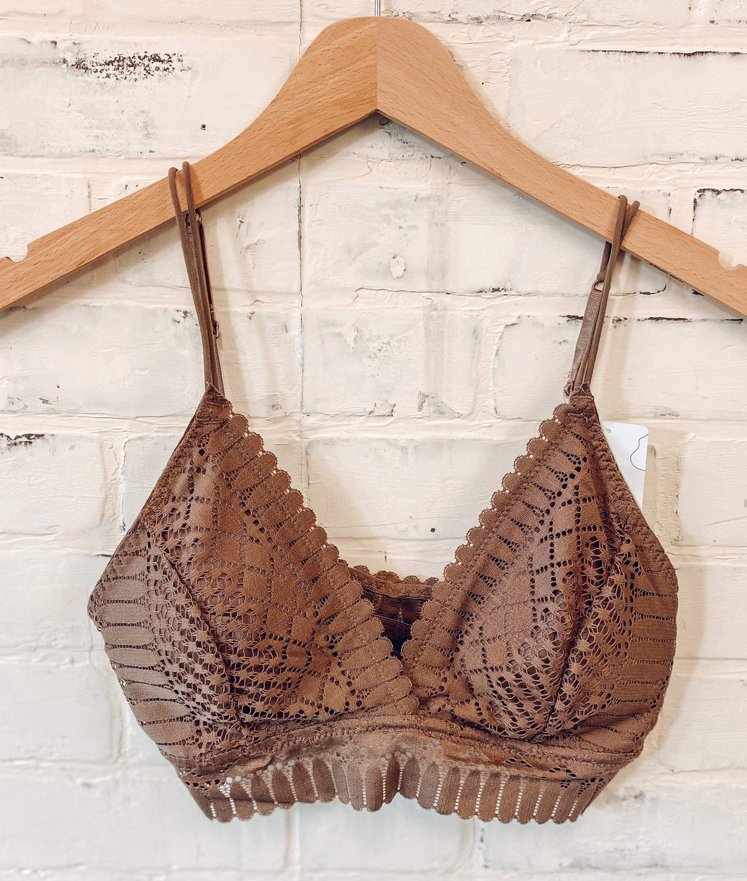 picture 1 front of Scalloped Lace Bralette | Brown